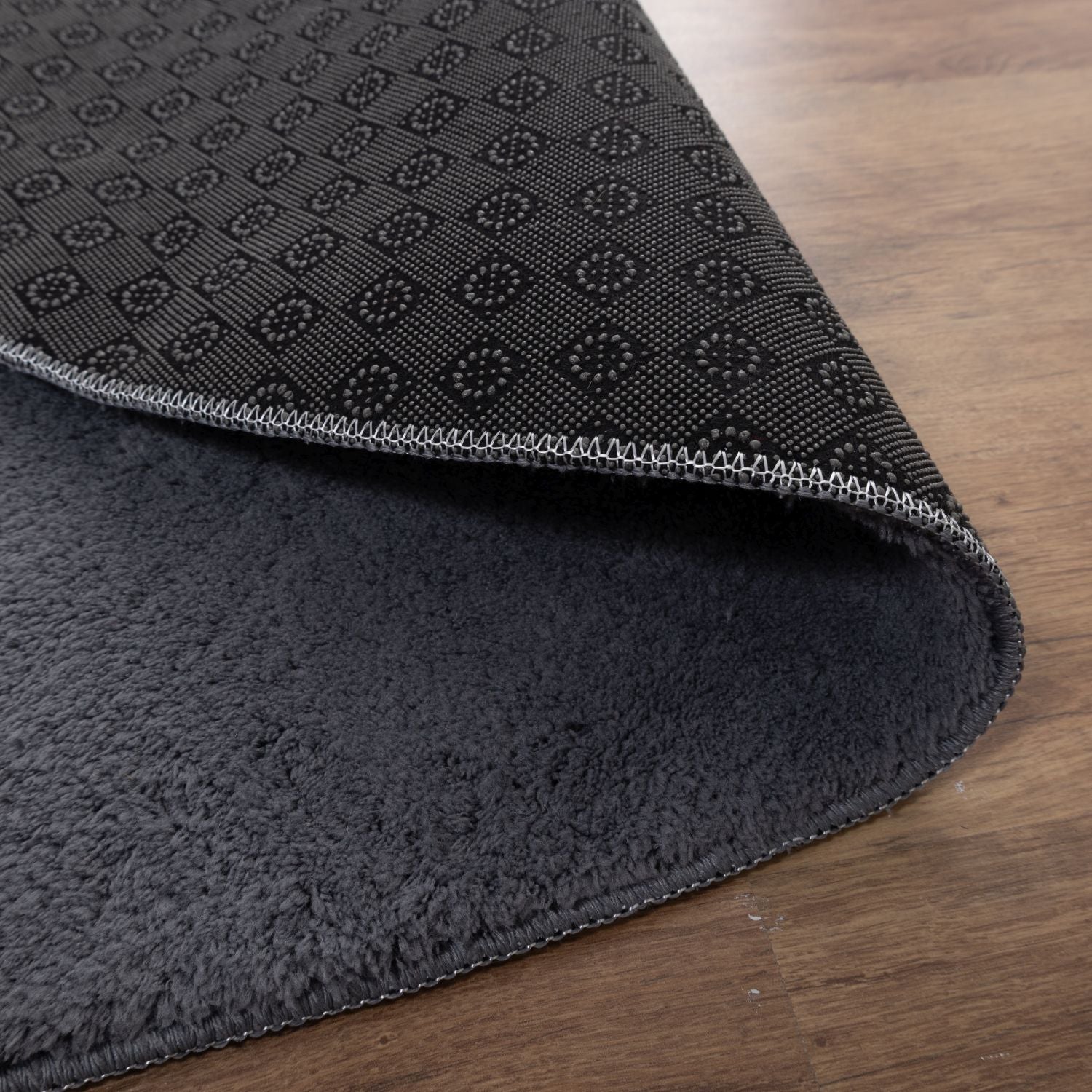 Antraciet Rond Tapijt Laagpolig Rond Vloerkleed met Anti Slip Omid Soft Comfort Wasbaar op 30°