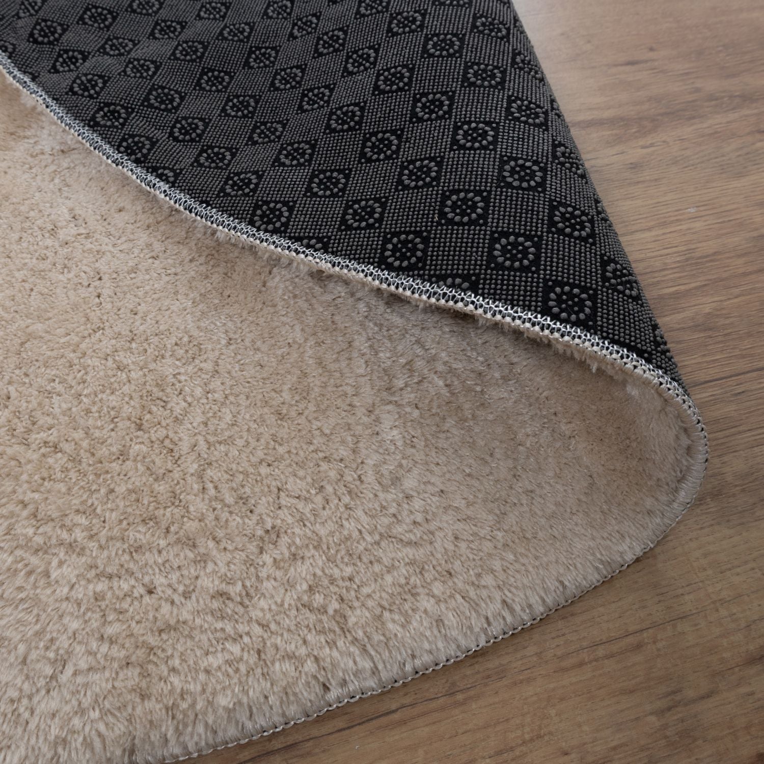 Beige Rond Tapijt Laagpolig Rond Vloerkleed met Anti Slip Omid Soft Comfort Wasbaar op 30°