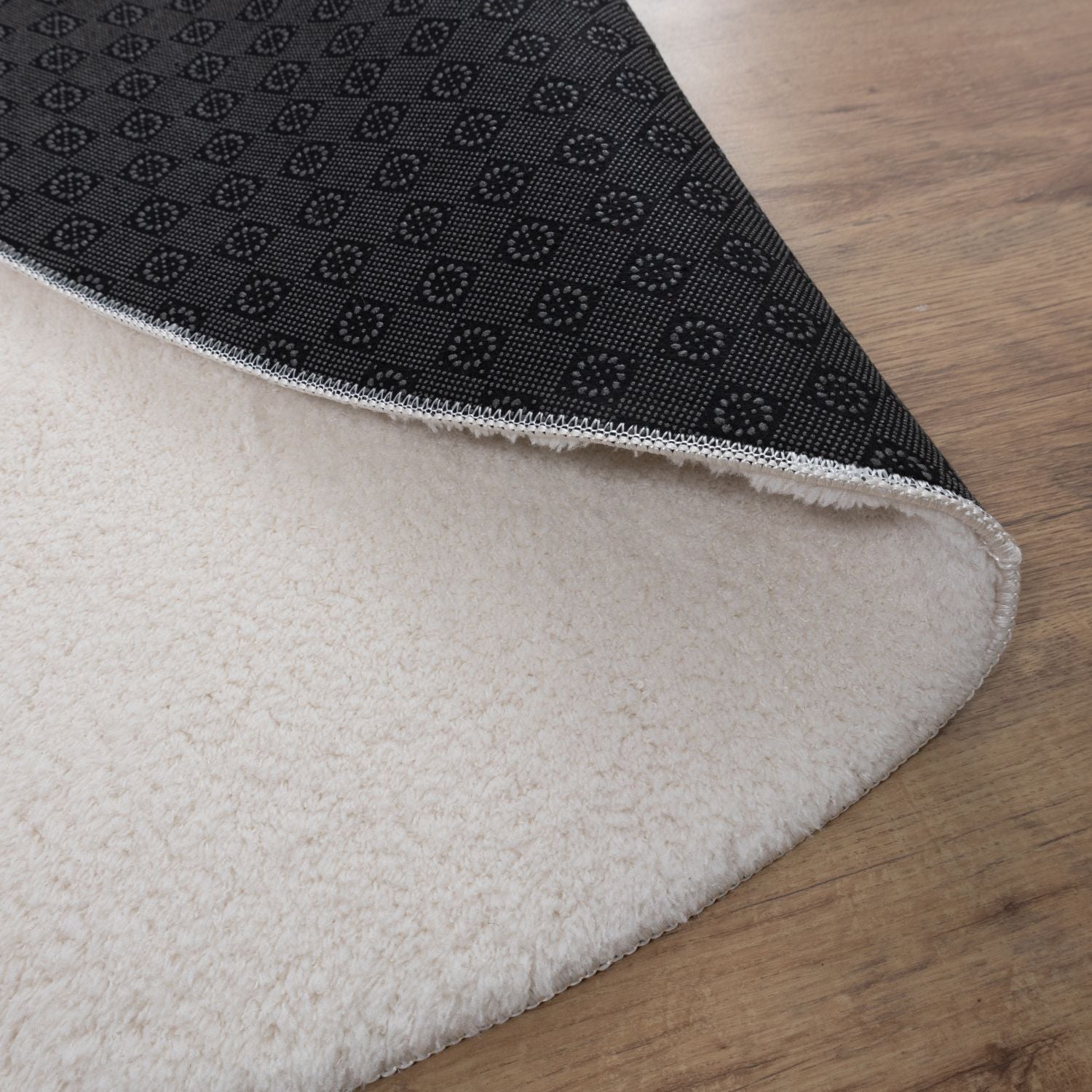 Crème Rond Tapijt Laagpolig Rond Vloerkleed met Anti Slip Omid Soft Comfort Wasbaar op 30°