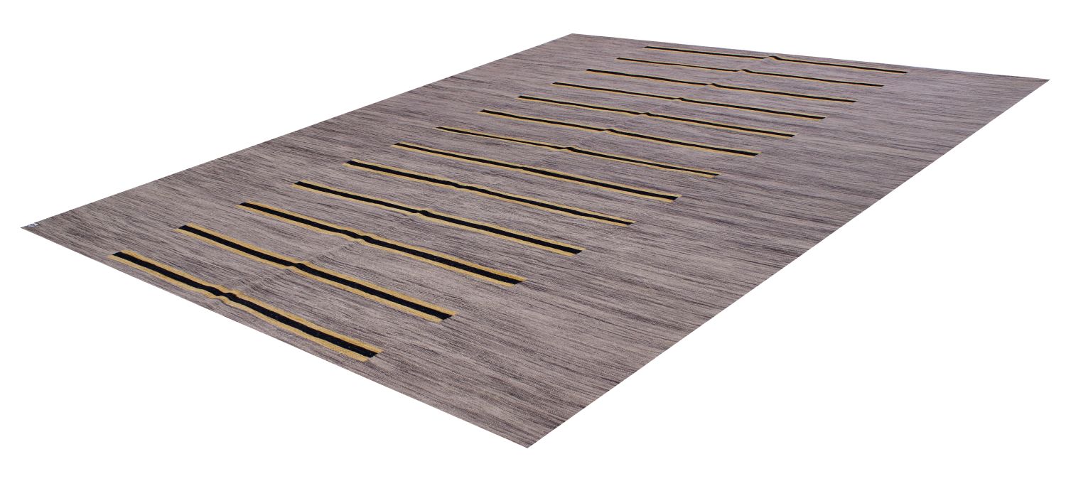 Grijs Tapijt Laagpolig Handgeweven Wollen Vloerkleed - Omid Afghan Modern Kelim 290x210