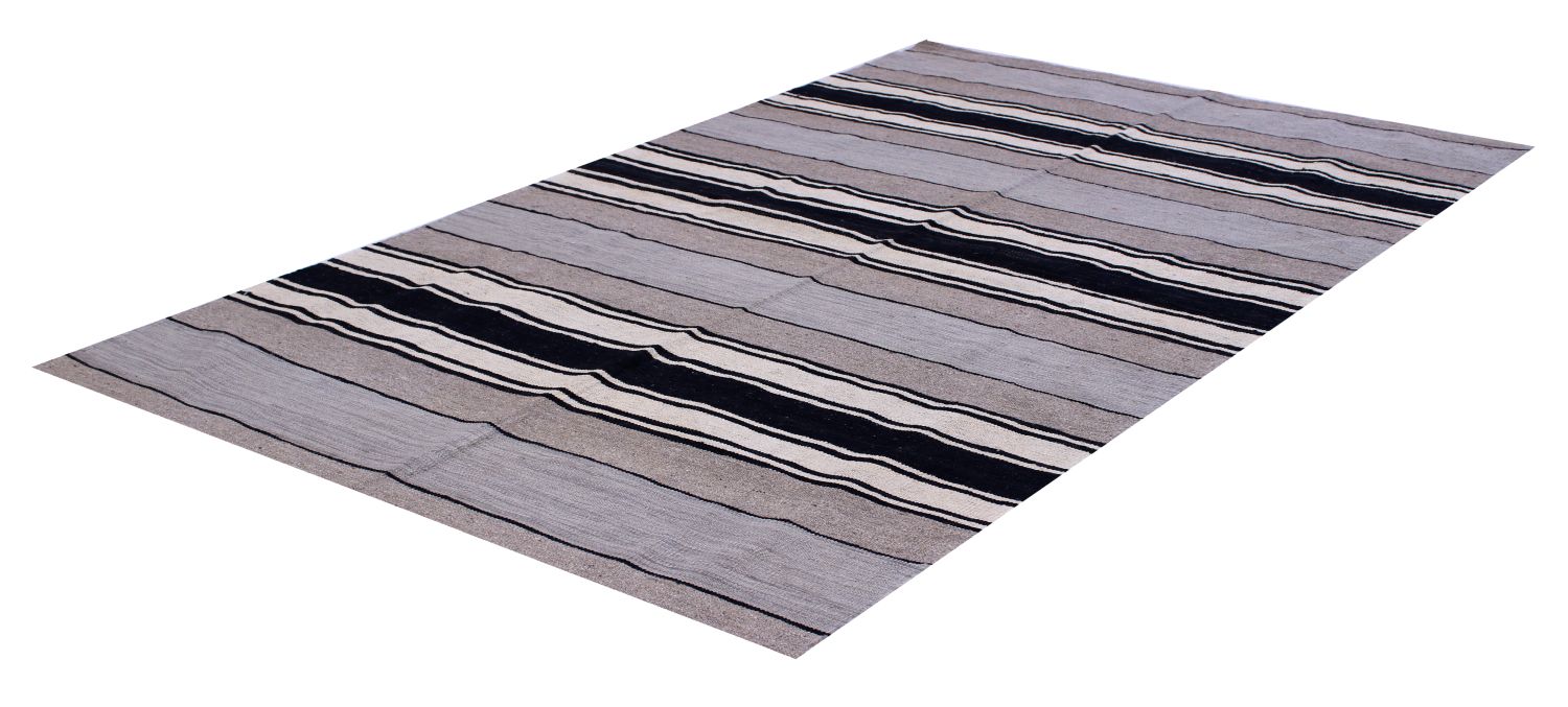 Grijs Tapijt Laagpolig Handgeweven Wollen Vloerkleed - Omid Afghan Modern Kelim 189x112