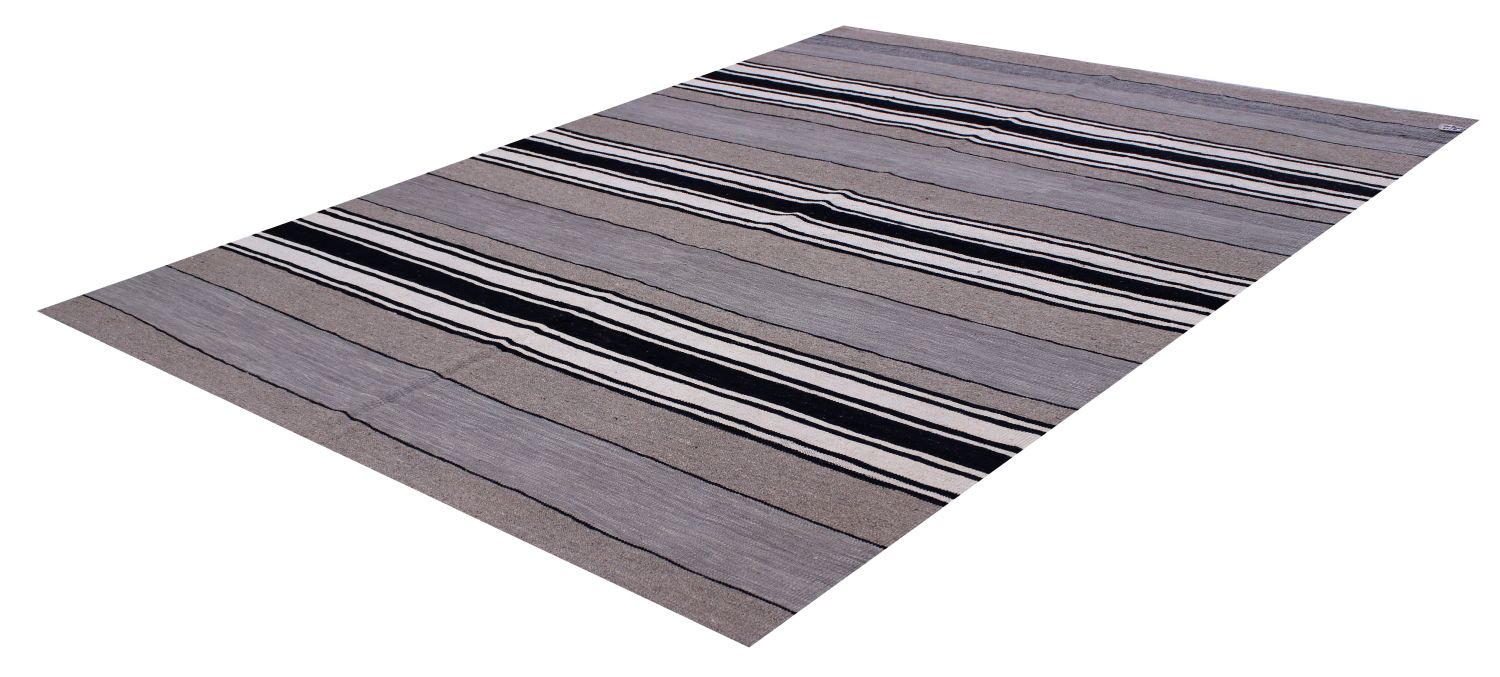 Grijs Tapijt Laagpolig Handgeweven Wollen Vloerkleed - Omid Afghan Modern Kelim 196x156