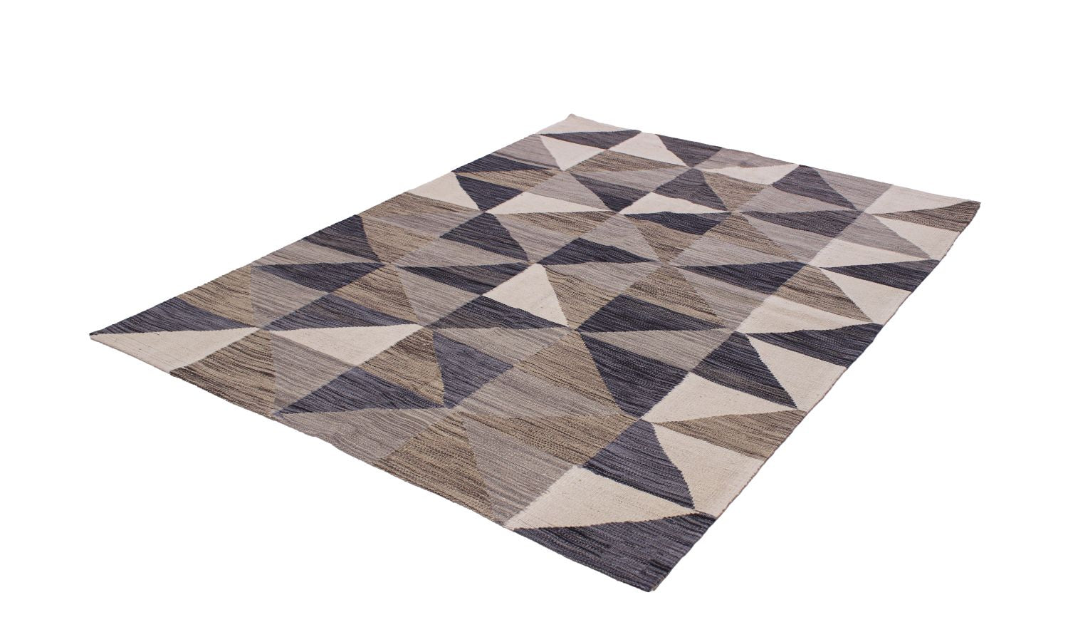 Grijs/Beige Tapijt Laagpolig Handgeweven Wollen Vloerkleed - Omid Afghan Modern Kelim 178x128