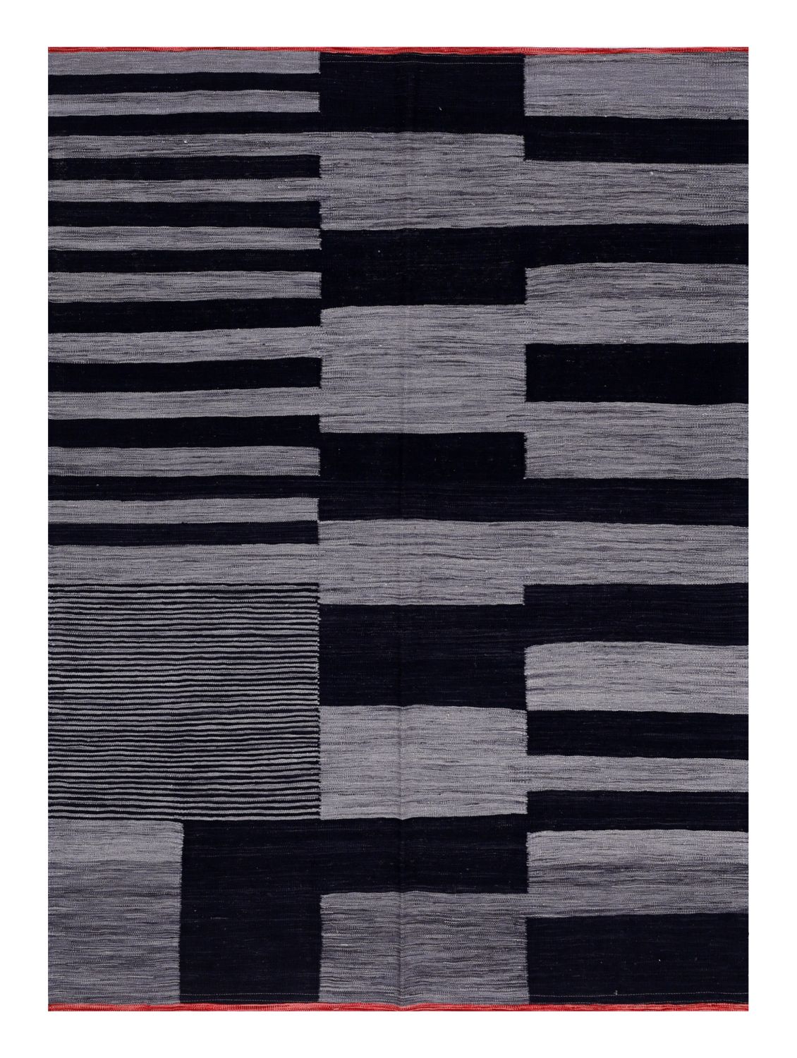 Grijs/Zwart Tapijt Laagpolig Handgeweven Wollen Vloerkleed - Omid Afghan Modern Kelim 228x163