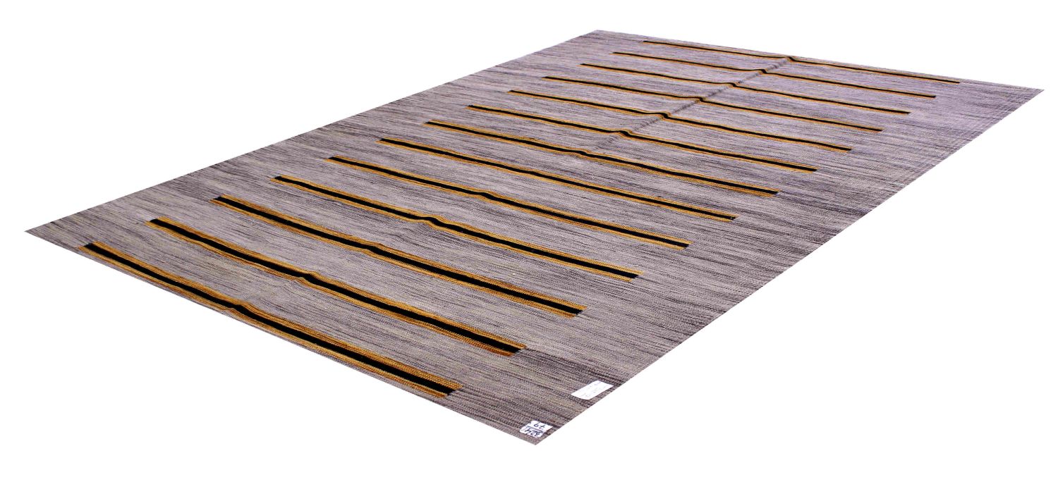 Grijs Tapijt Laagpolig Handgeweven Wollen Vloerkleed - Omid Afghan Modern Kelim 224x146