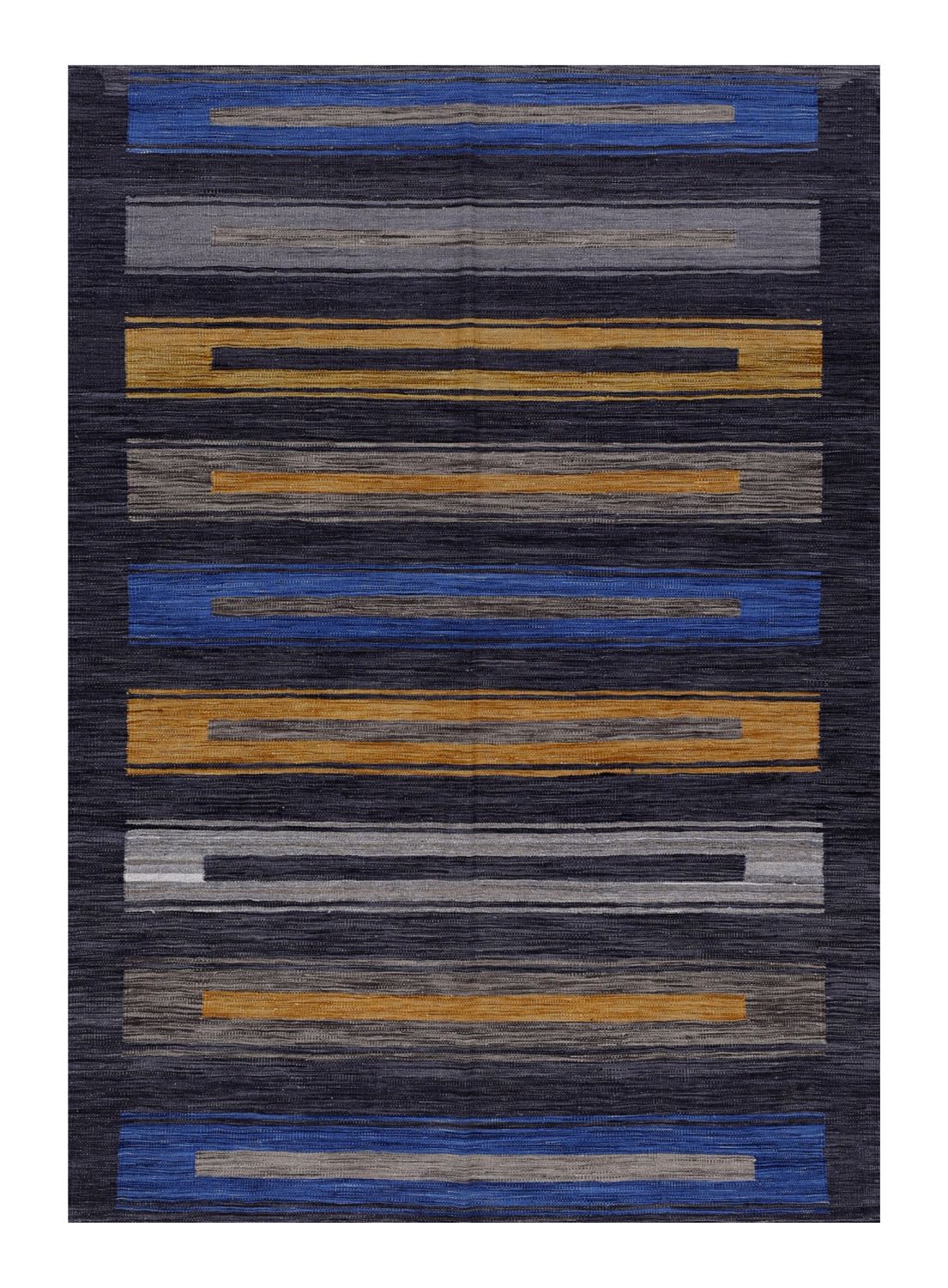 Blauw Tapijt Laagpolig Handgeweven Wollen Vloerkleed - Omid Afghan Modern Kelim 229x156