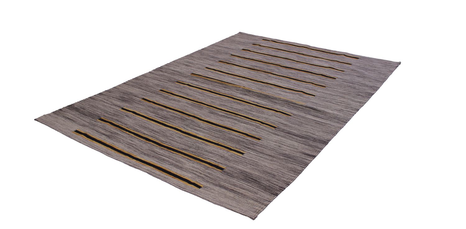 Grijs Tapijt Laagpolig Handgeweven Wollen Vloerkleed - Omid Afghan Modern Kelim 239x163