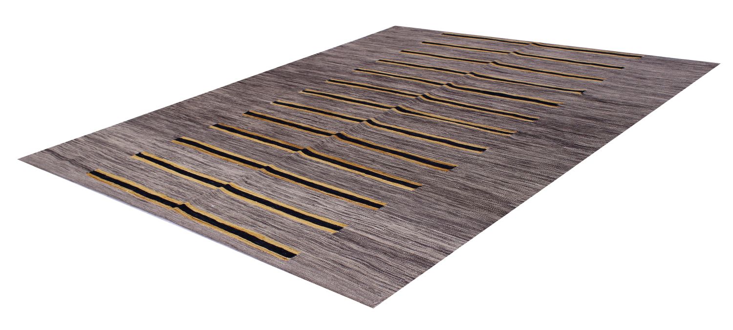 Grijs Tapijt Laagpolig Handgeweven Wollen Vloerkleed - Omid Afghan Modern Kelim 198x159