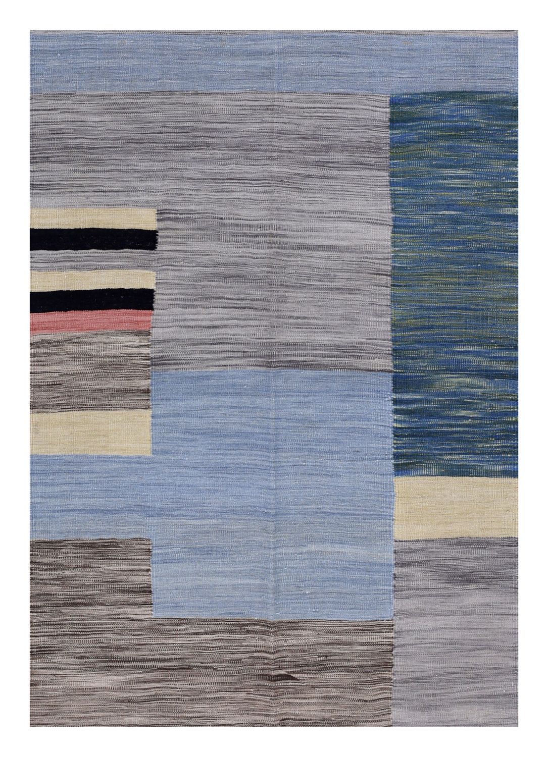 Blauw Tapijt Laagpolig Handgeweven Wollen Vloerkleed - Omid Afghan Modern Kelim 179x121