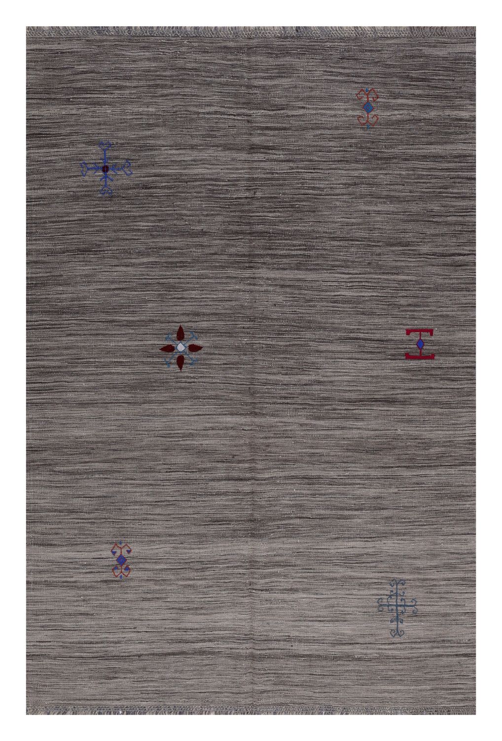 Grijs Tapijt Laagpolig Handgeweven Wollen Vloerkleed - Omid Afghan Modern Kelim 233x160