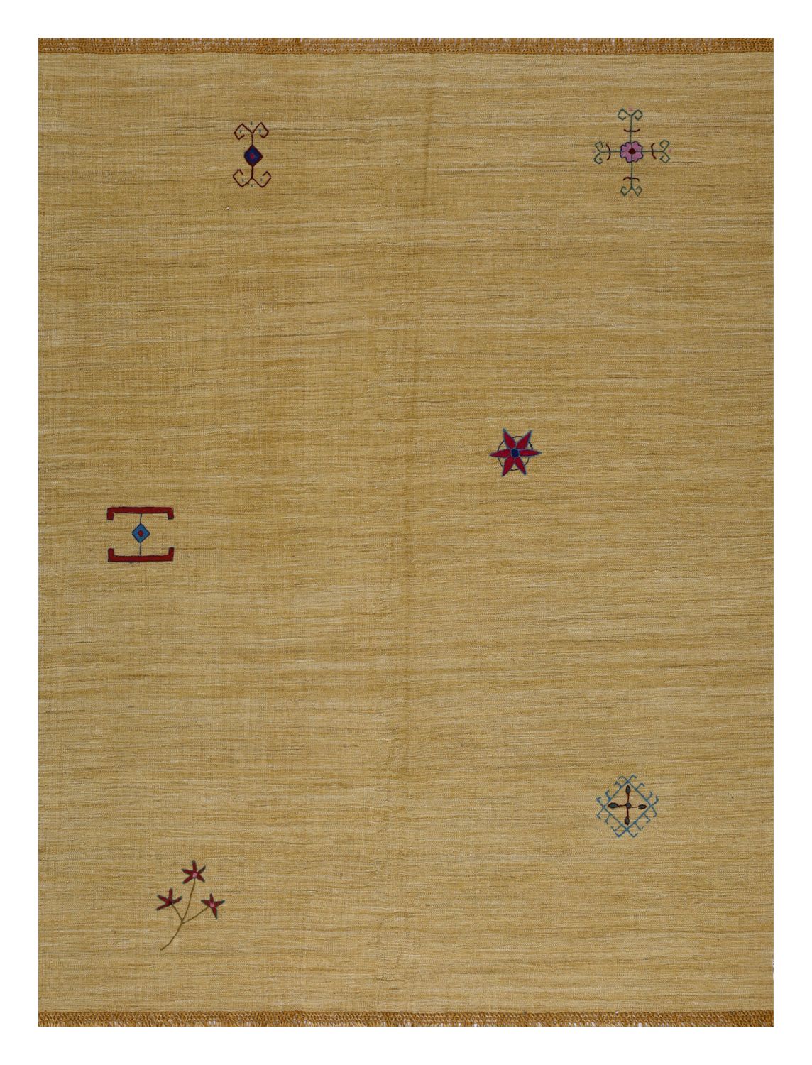 Geel Tapijt Laagpolig Handgeweven Wollen Vloerkleed - Omid Afghan Modern Kelim 230x180