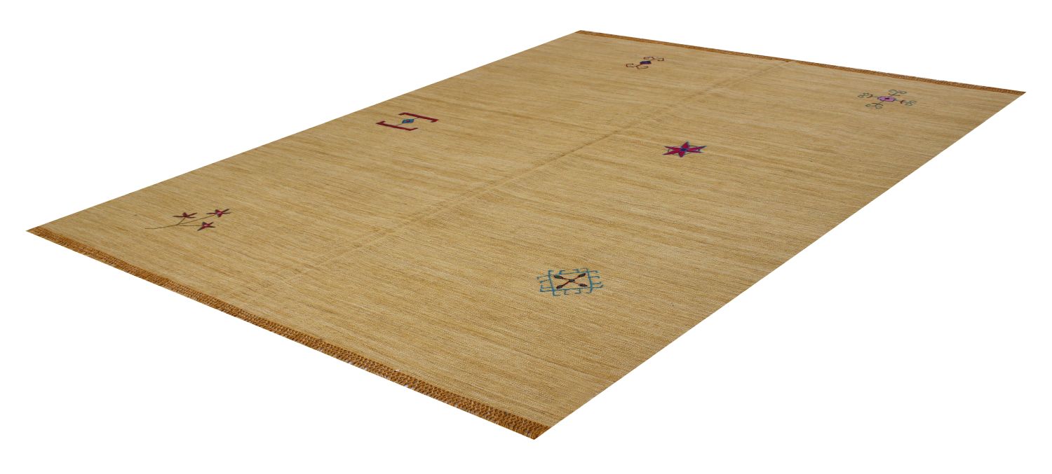 Geel Tapijt Laagpolig Handgeweven Wollen Vloerkleed - Omid Afghan Modern Kelim 230x180