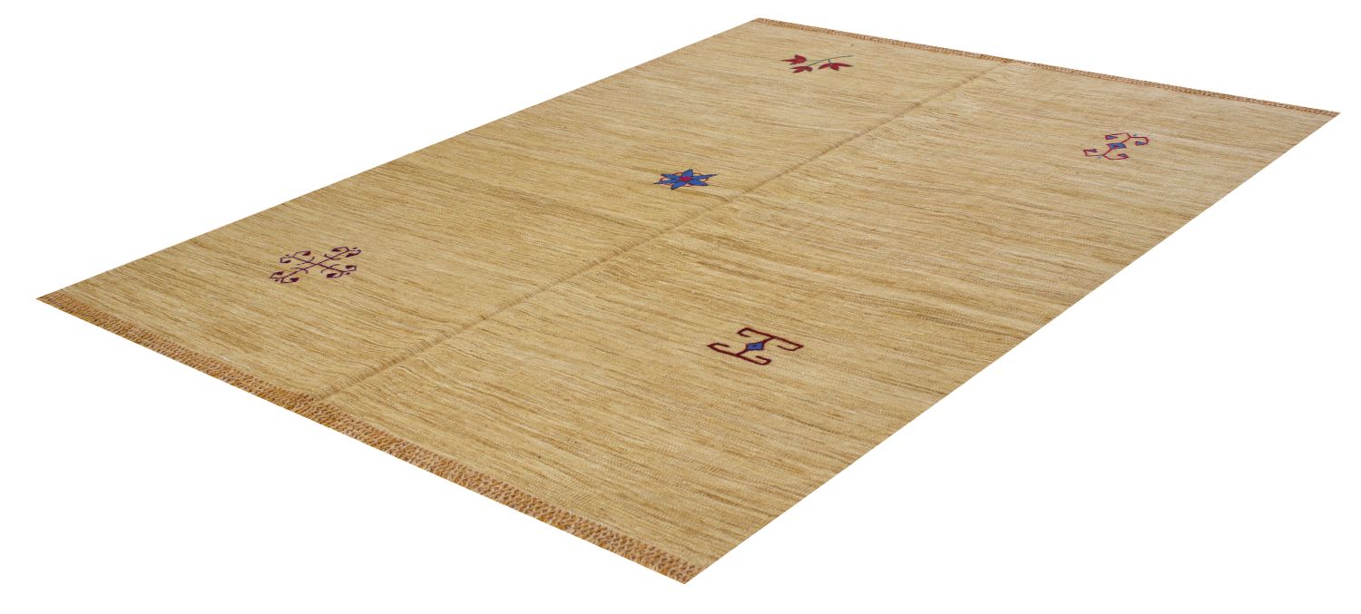 Geel Tapijt Laagpolig Handgeweven Wollen Vloerkleed - Omid Afghan Modern Kelim 223x148