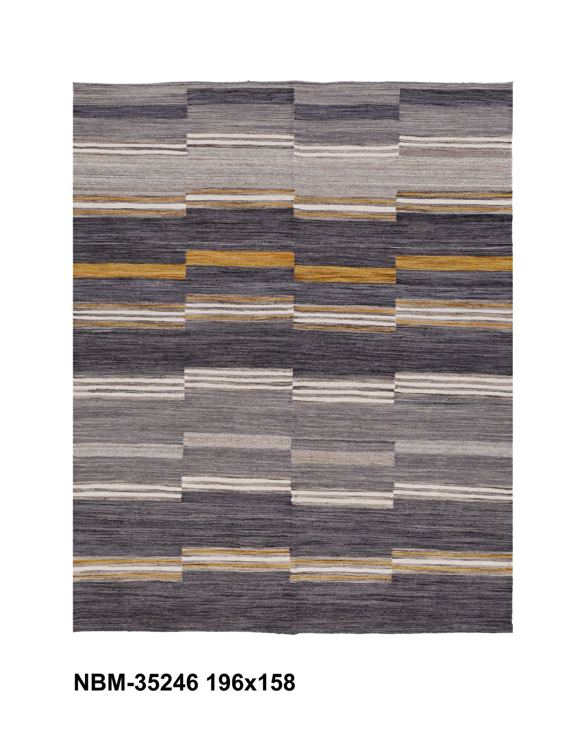 Grijs Tapijt Laagpolig Handgeweven Wollen Vloerkleed - Omid Afghan Modern Kelim 196x158