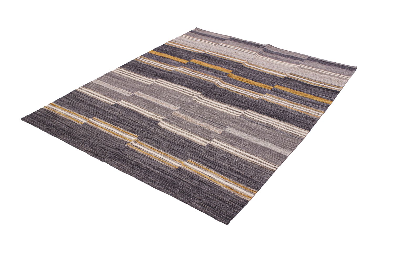 Grijs Tapijt Laagpolig Handgeweven Wollen Vloerkleed - Omid Afghan Modern Kelim 196x158