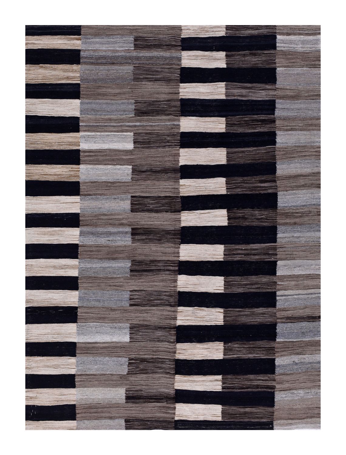 Grijs Tapijt Laagpolig Handgeweven Wollen Vloerkleed - Omid Afghan Modern Kelim 221x164