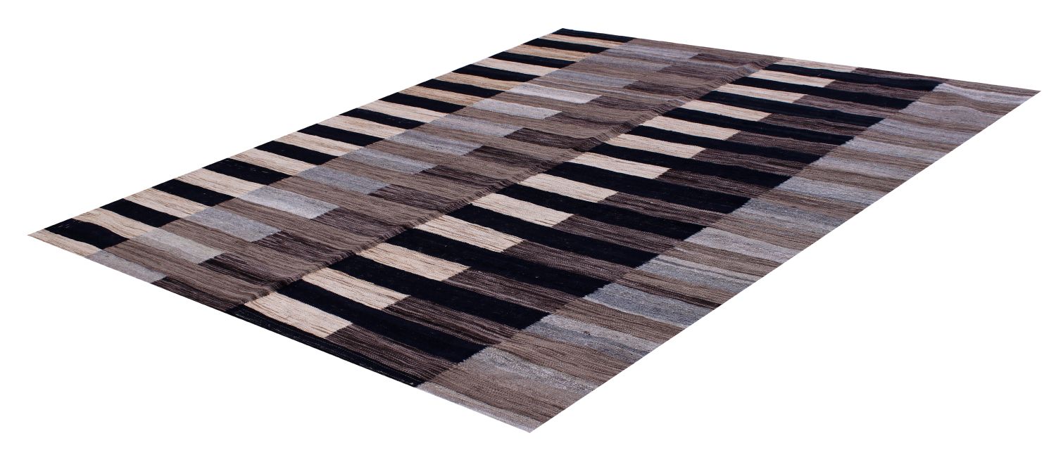 Grijs Tapijt Laagpolig Handgeweven Wollen Vloerkleed - Omid Afghan Modern Kelim 221x164