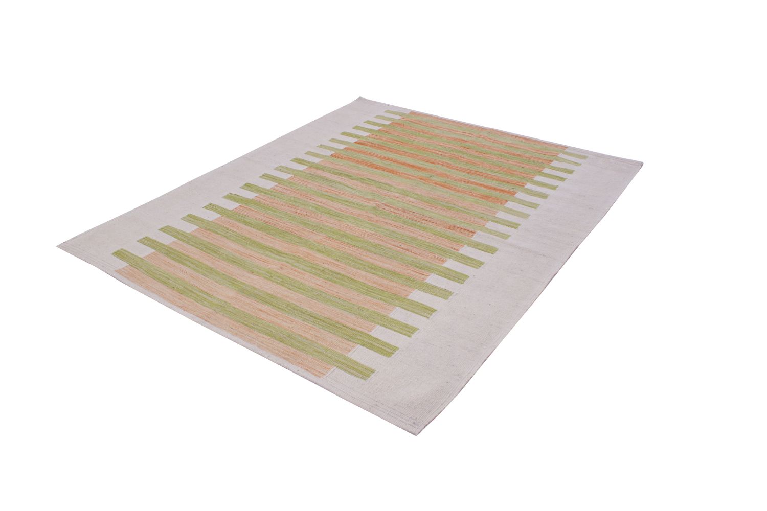 Groen Tapijt Laagpolig Handgeweven Wollen Vloerkleed - Omid Afghan Modern Kelim 198x153