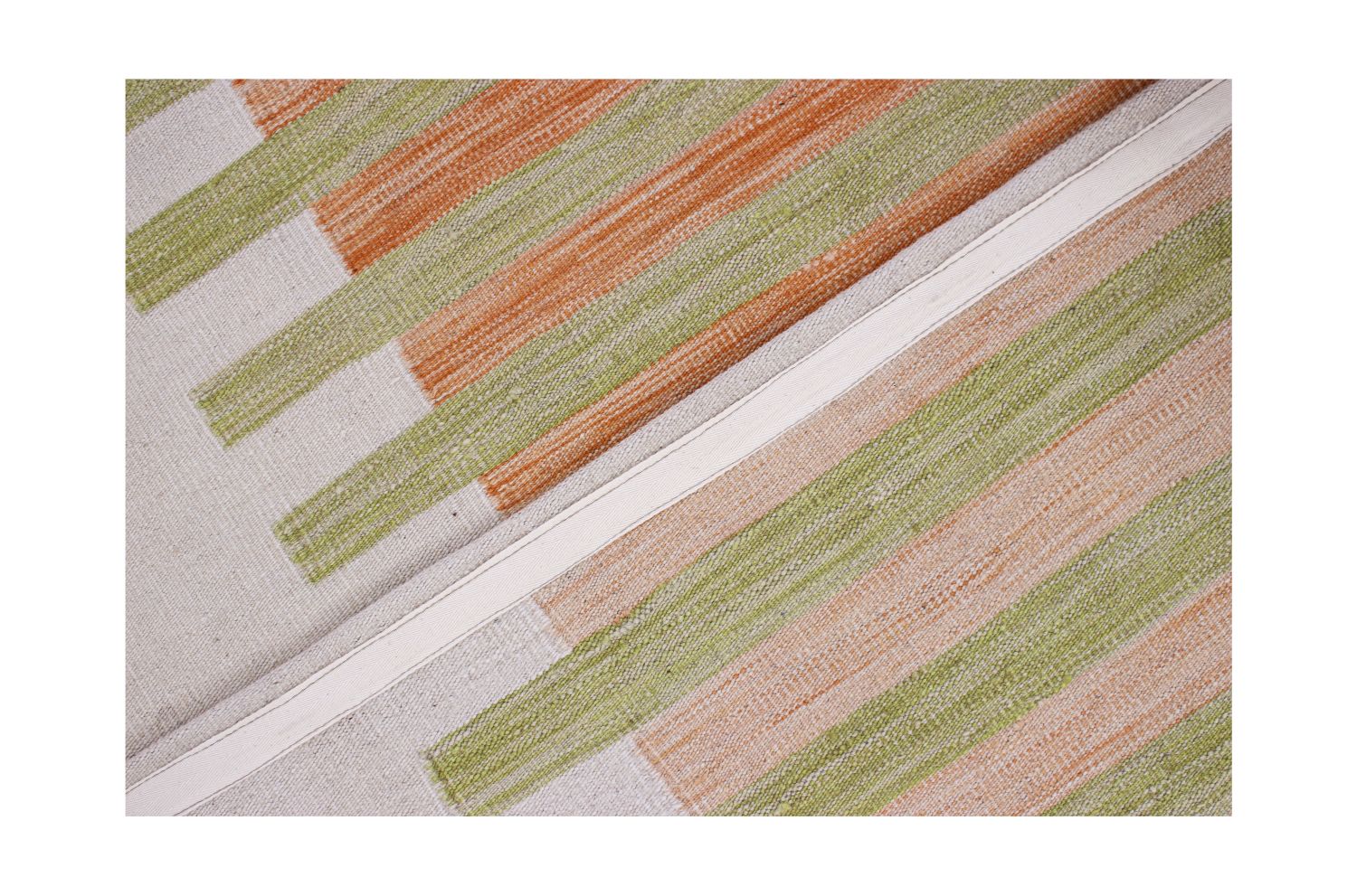 Groen Tapijt Laagpolig Handgeweven Wollen Vloerkleed - Omid Afghan Modern Kelim 198x153