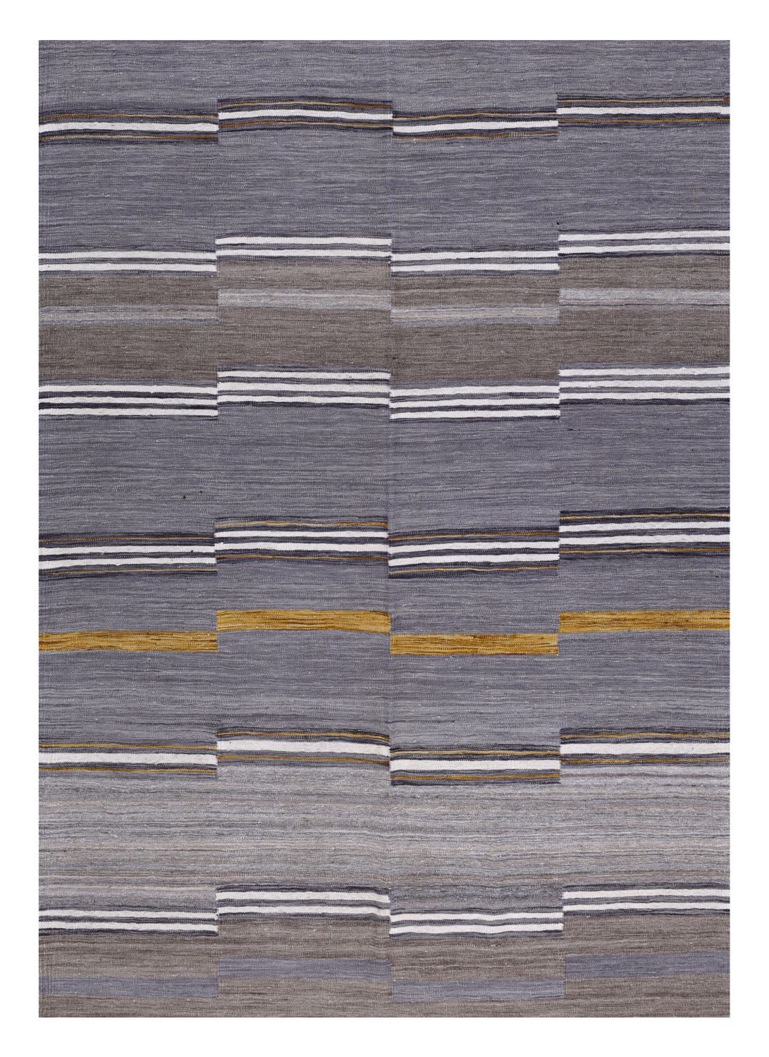 Grijs Tapijt Laagpolig Handgeweven Wollen Vloerkleed - Omid Afghan Modern Kelim 230x162