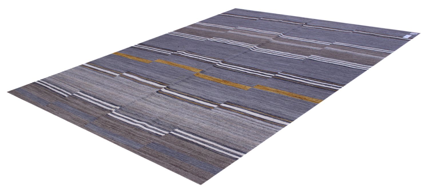 Grijs Tapijt Laagpolig Handgeweven Wollen Vloerkleed - Omid Afghan Modern Kelim 230x162