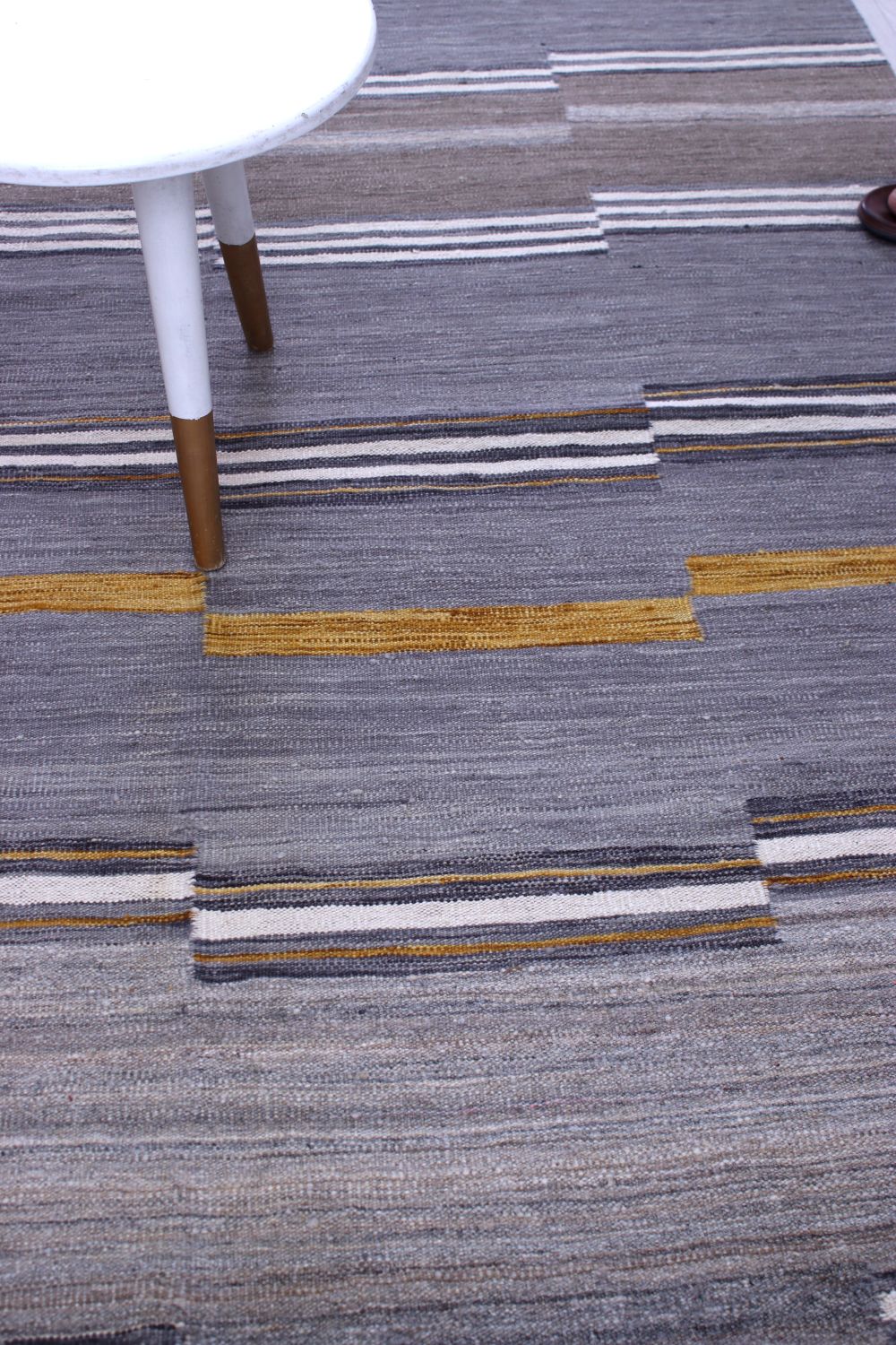 Grijs Tapijt Laagpolig Handgeweven Wollen Vloerkleed - Omid Afghan Modern Kelim 230x162