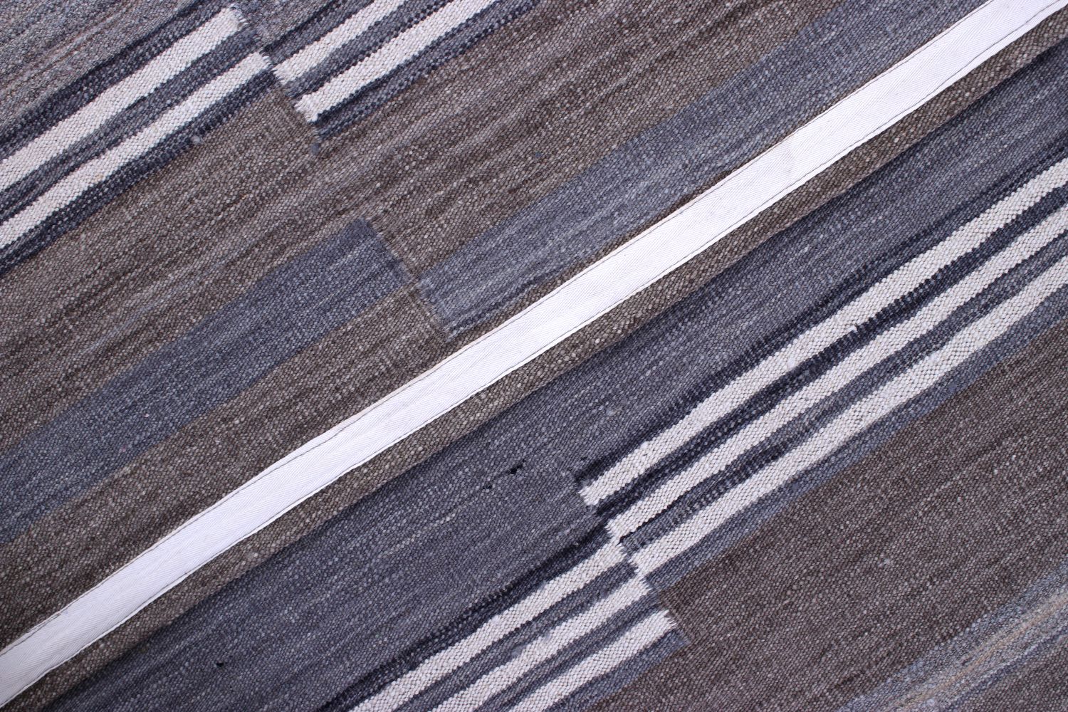 Grijs Tapijt Laagpolig Handgeweven Wollen Vloerkleed - Omid Afghan Modern Kelim 230x162