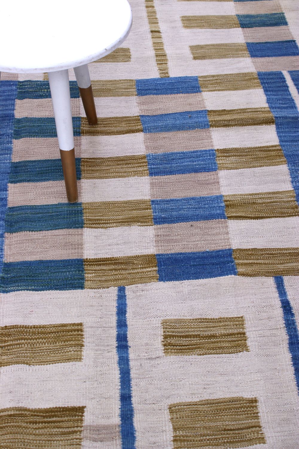 Blauw Tapijt Laagpolig Handgeweven Wollen Vloerkleed - Omid Afghan Modern Kelim 288x199