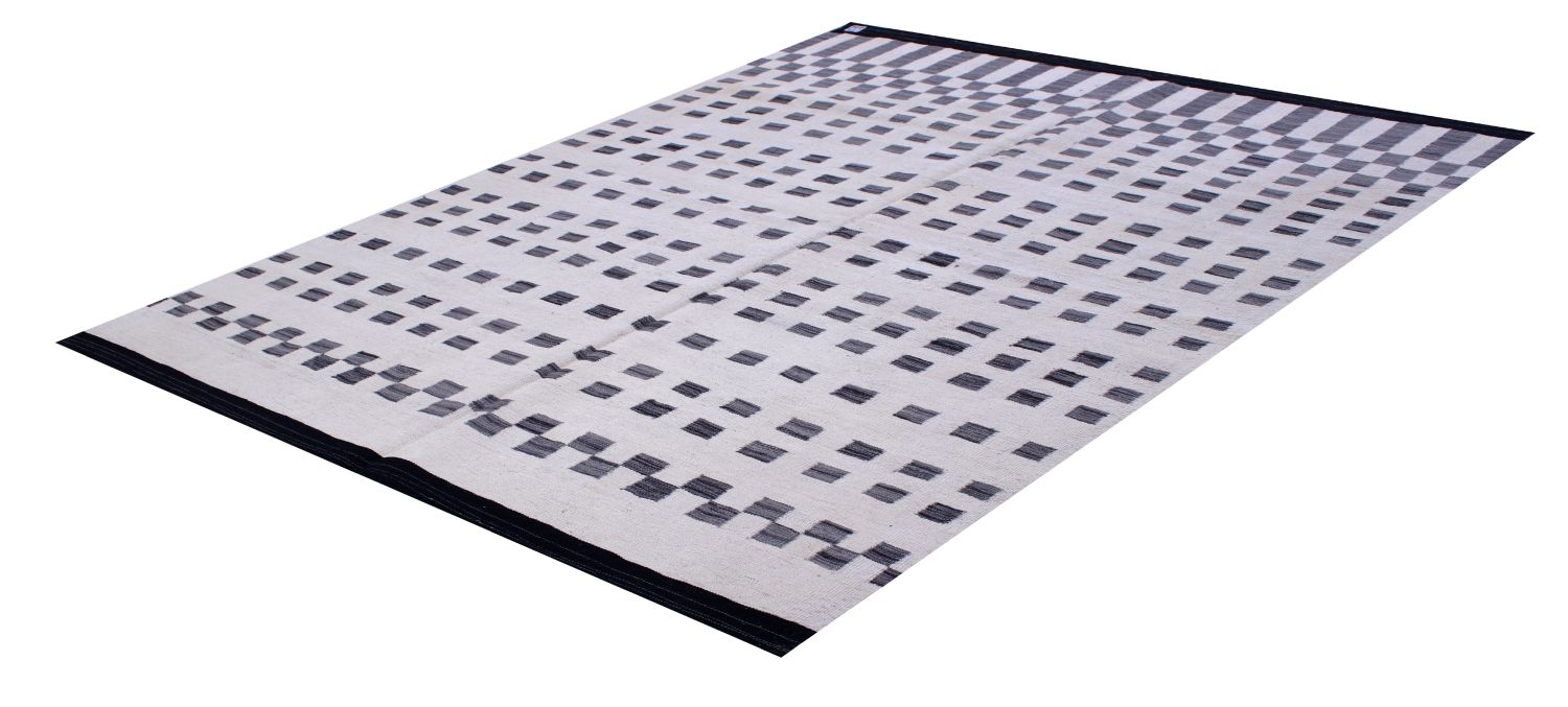 Crème Tapijt Laagpolig Handgeweven Wollen Vloerkleed - Omid Afghan Modern Kelim 220x168
