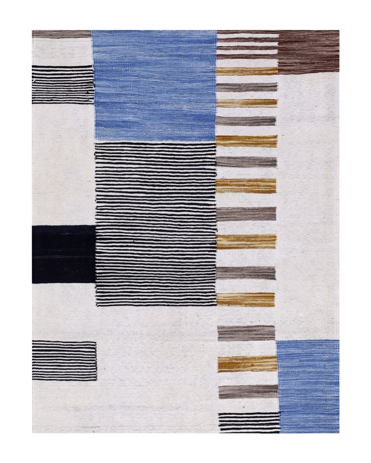 Blauw Tapijt Laagpolig Handgeweven Wollen Vloerkleed - Omid Afghan Modern Kelim 143x108