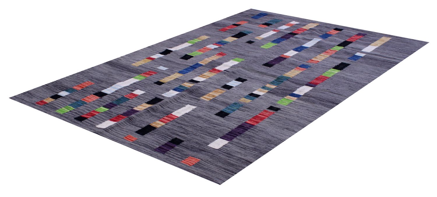 Grijs Tapijt Laagpolig Handgeweven Wollen Vloerkleed - Omid Afghan Modern Kelim 173x123