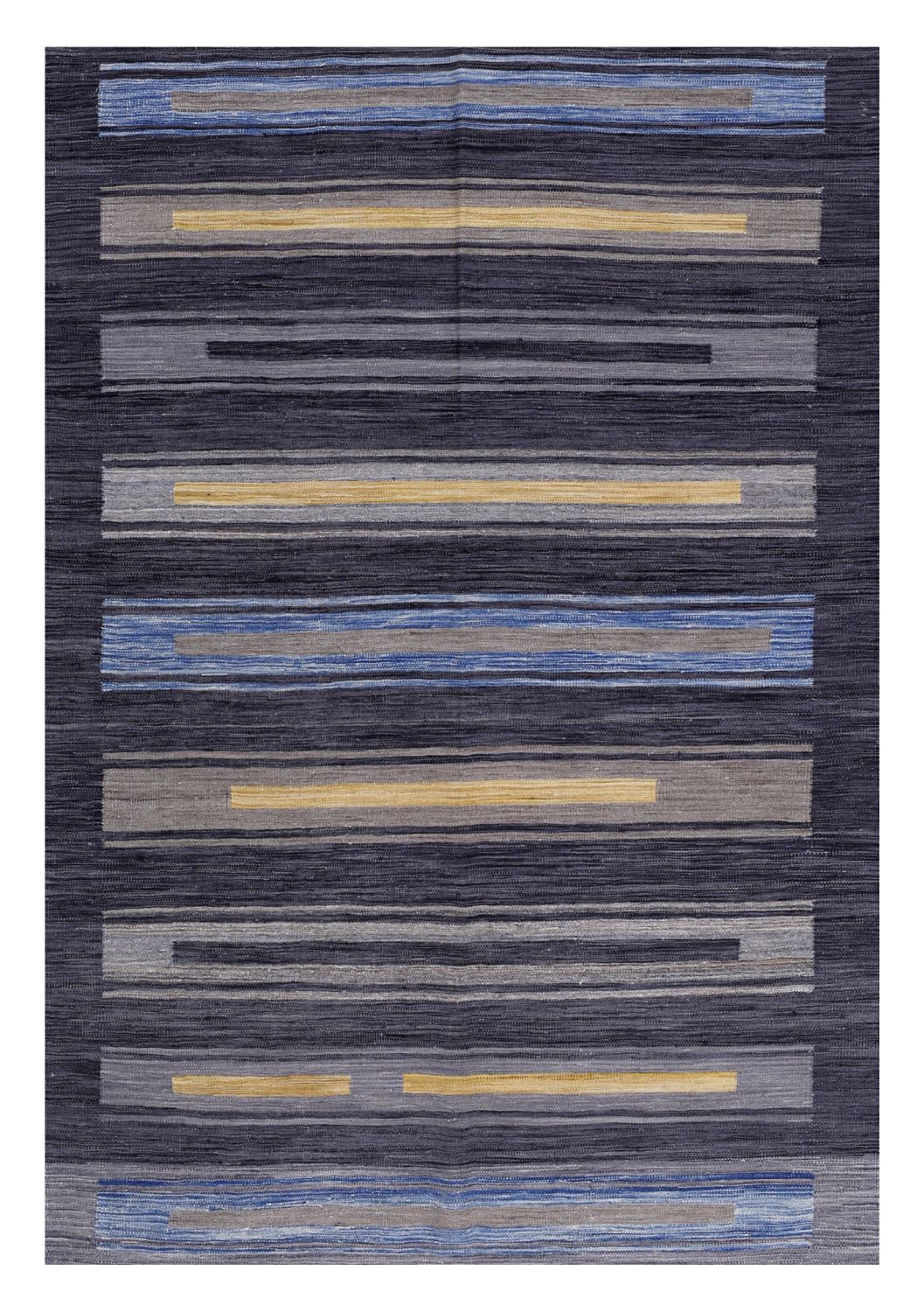 Antraciet Tapijt Laagpolig Handgeweven Wollen Vloerkleed - Omid Afghan Modern Kelim 231x158