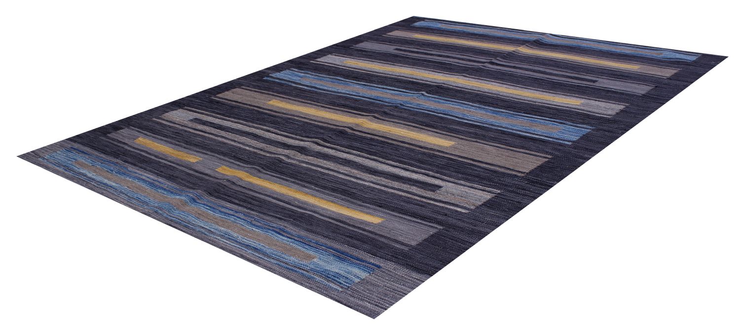 Antraciet Tapijt Laagpolig Handgeweven Wollen Vloerkleed - Omid Afghan Modern Kelim 231x158