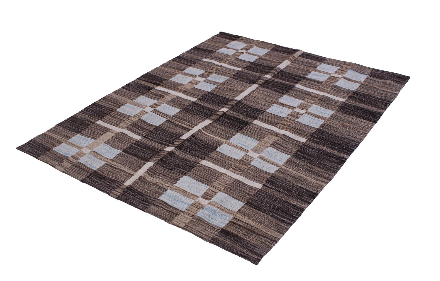 Bruin Tapijt Laagpolig Handgeweven Wollen Vloerkleed - Omid Afghan Modern Kelim 172x128