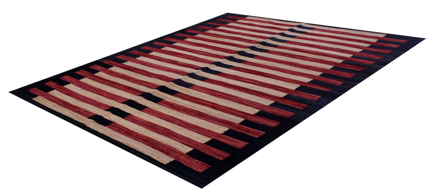 Rood Tapijt Laagpolig Handgeweven Wollen Vloerkleed - Omid Afghan Modern Kelim 178x132
