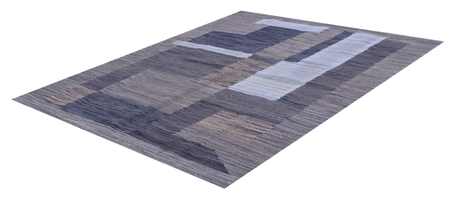 Grijs Tapijt Laagpolig Handgeweven Wollen Vloerkleed - Omid Afghan Modern Kelim 141x100