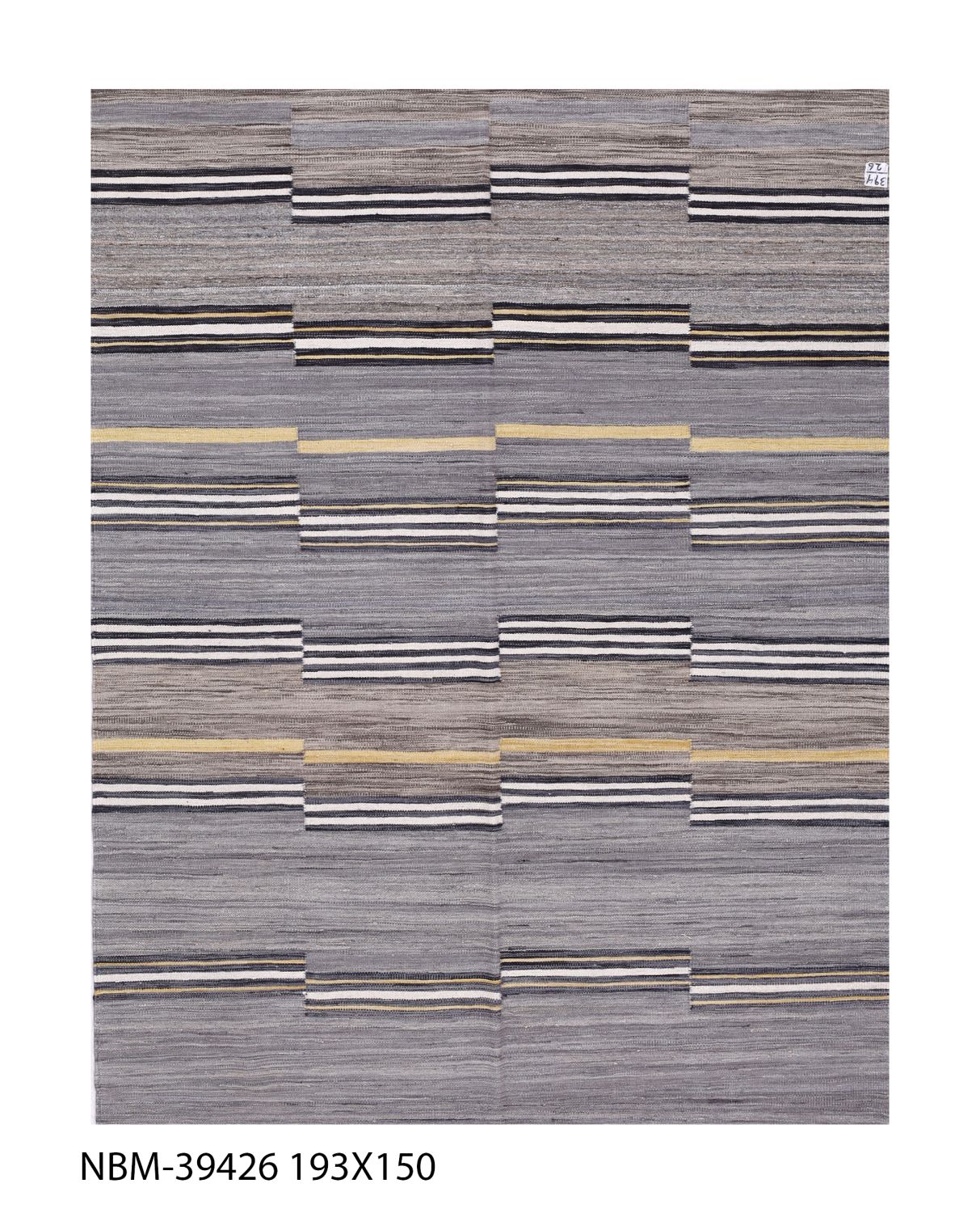 Grijs Tapijt Laagpolig Handgeweven Wollen Vloerkleed - Omid Afghan Modern Kelim 193x150