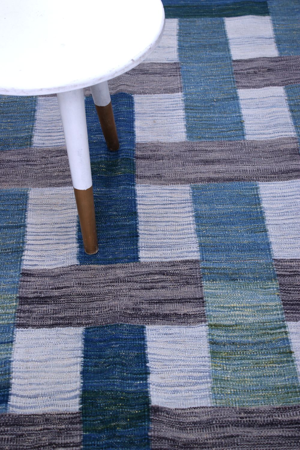 Blauw Tapijt Laagpolig Handgeweven Wollen Vloerkleed - Omid Afghan Modern Kelim 164x141