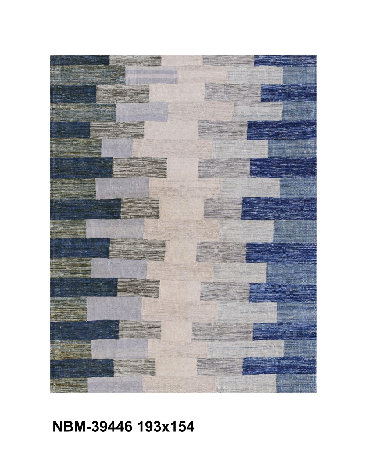 Blauw Tapijt Laagpolig Handgeweven Wollen Vloerkleed - Omid Afghan Modern Kelim 193x154