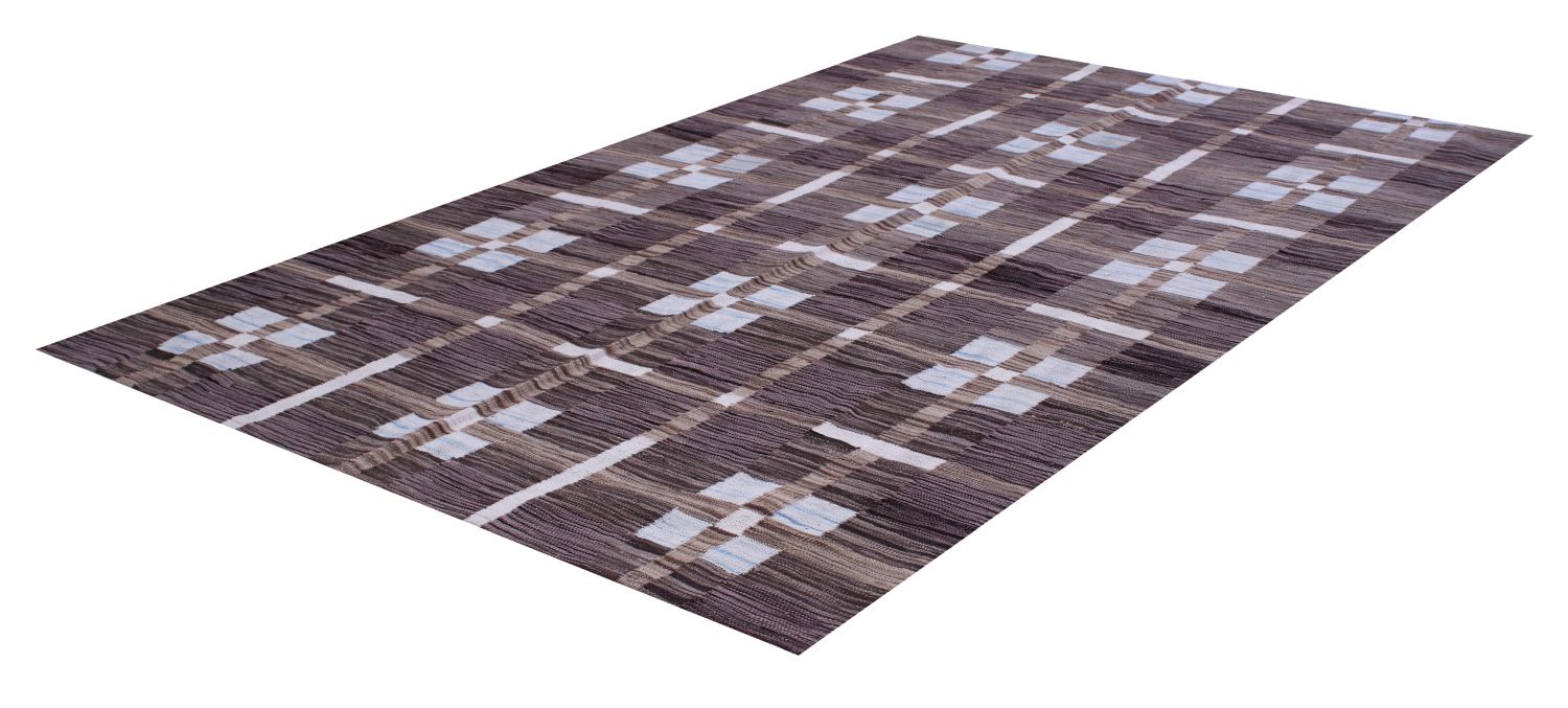 Bruin Tapijt Laagpolig Handgeweven Wollen Vloerkleed - Omid Afghan Modern Kelim 191x148