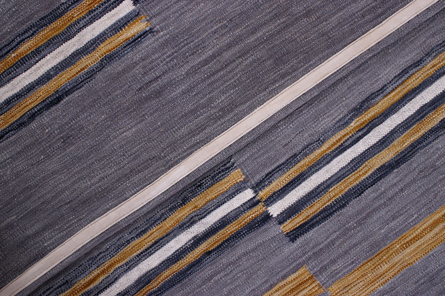 Grijs Tapijt Laagpolig Handgeweven Wollen Vloerkleed - Omid Afghan Modern Kelim 290x204
