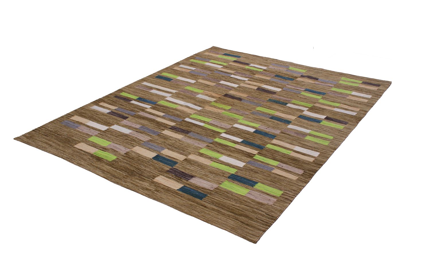 Bruin Tapijt Laagpolig Handgeweven Wollen Vloerkleed - Omid Afghan Modern Kelim 200x157