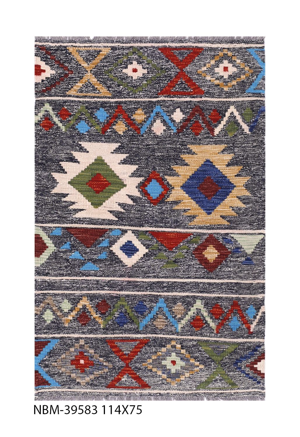 Kleurrijk Tapijt Laagpolig Handgeweven Wollen Vloerkleed - Omid Afghan Kelim 114x75