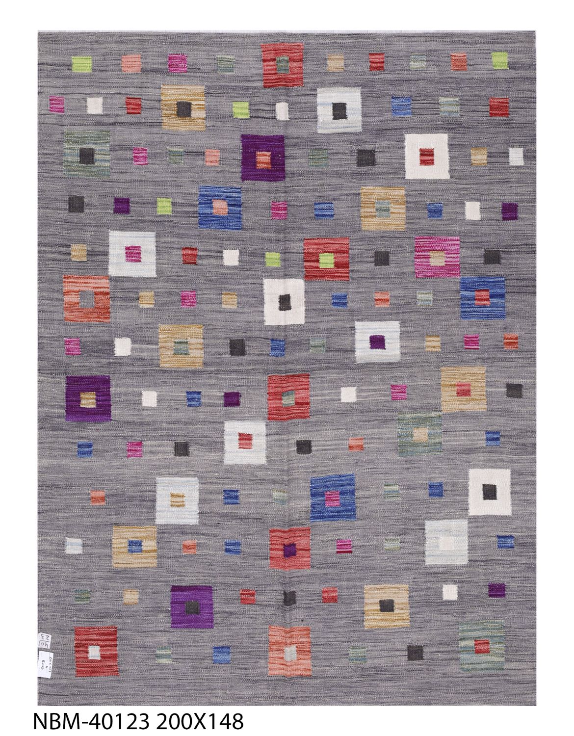 Grijs Tapijt Laagpolig Handgeweven Wollen Vloerkleed - Omid Afghan Modern Kelim 200x148