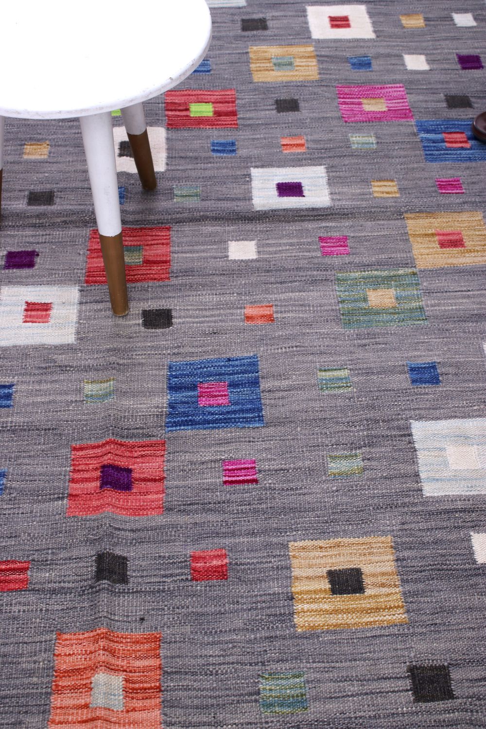 Grijs Tapijt Laagpolig Handgeweven Wollen Vloerkleed - Omid Afghan Modern Kelim 200x148