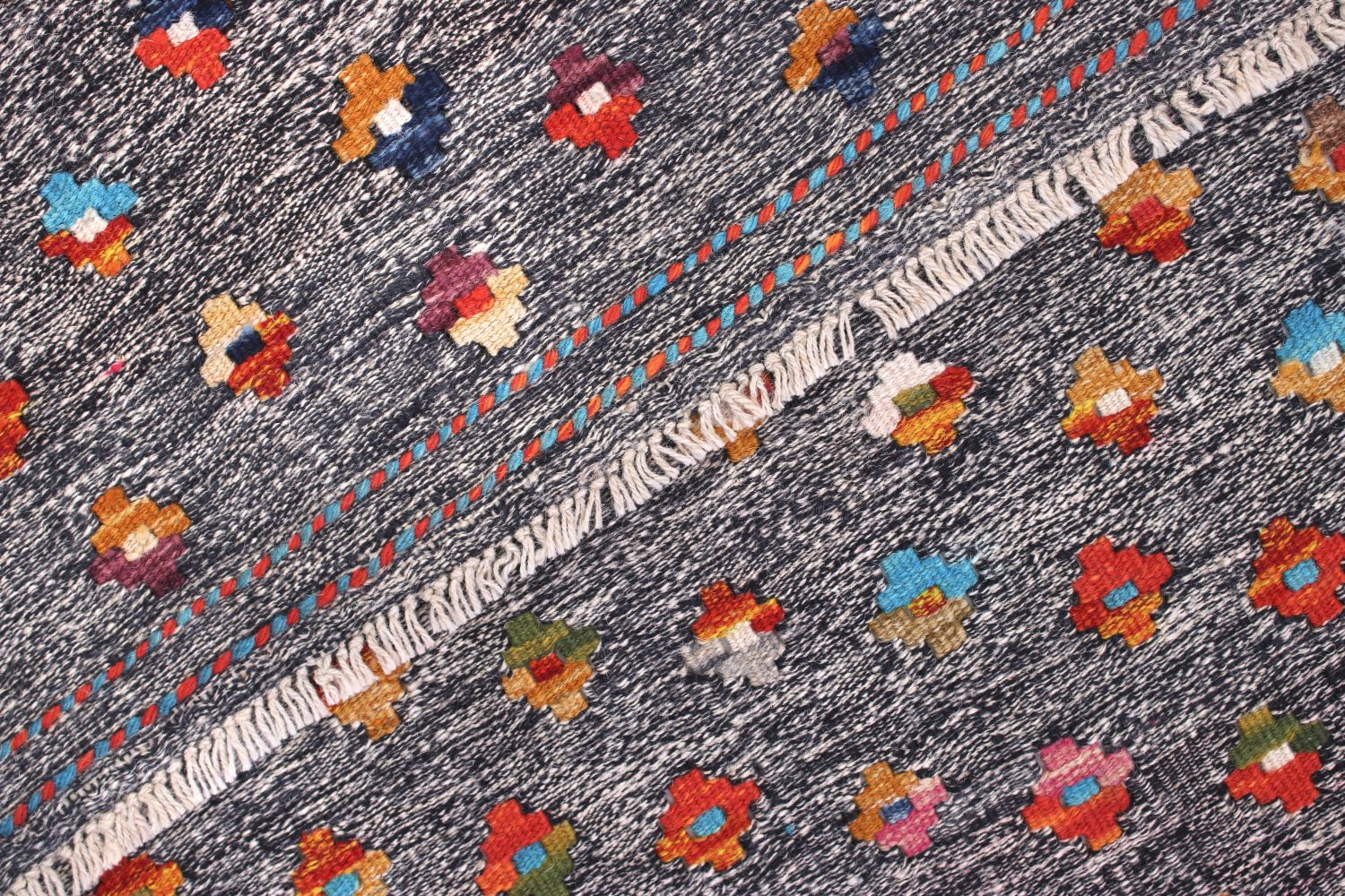Kleurrijk Tapijt Laagpolig Handgeweven Wollen Vloerkleed - Omid Afghan Kelim 130x78
