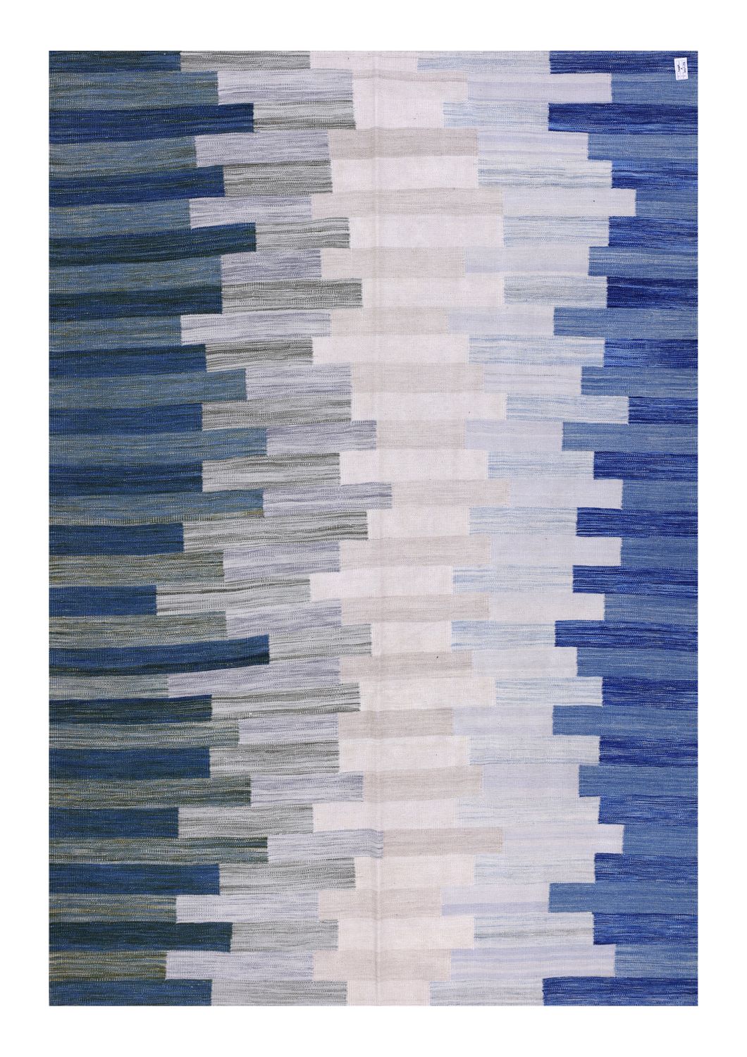 Blauw Tapijt Laagpolig Handgeweven Wollen Vloerkleed - Omid Afghan Modern Kelim 297x198