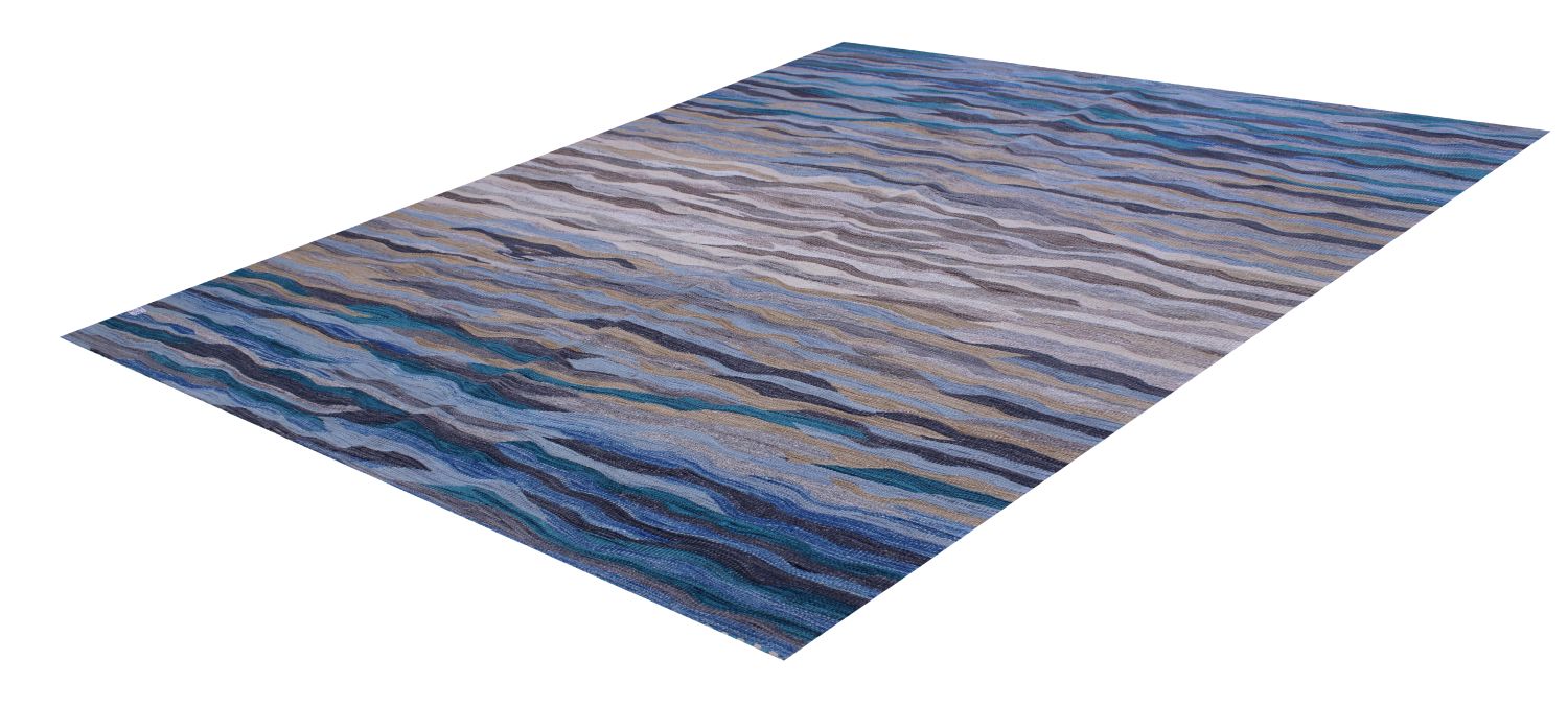 Blauw Tapijt Laagpolig Handgeweven Wollen Vloerkleed - Omid Afghan Modern Kelim 233x168