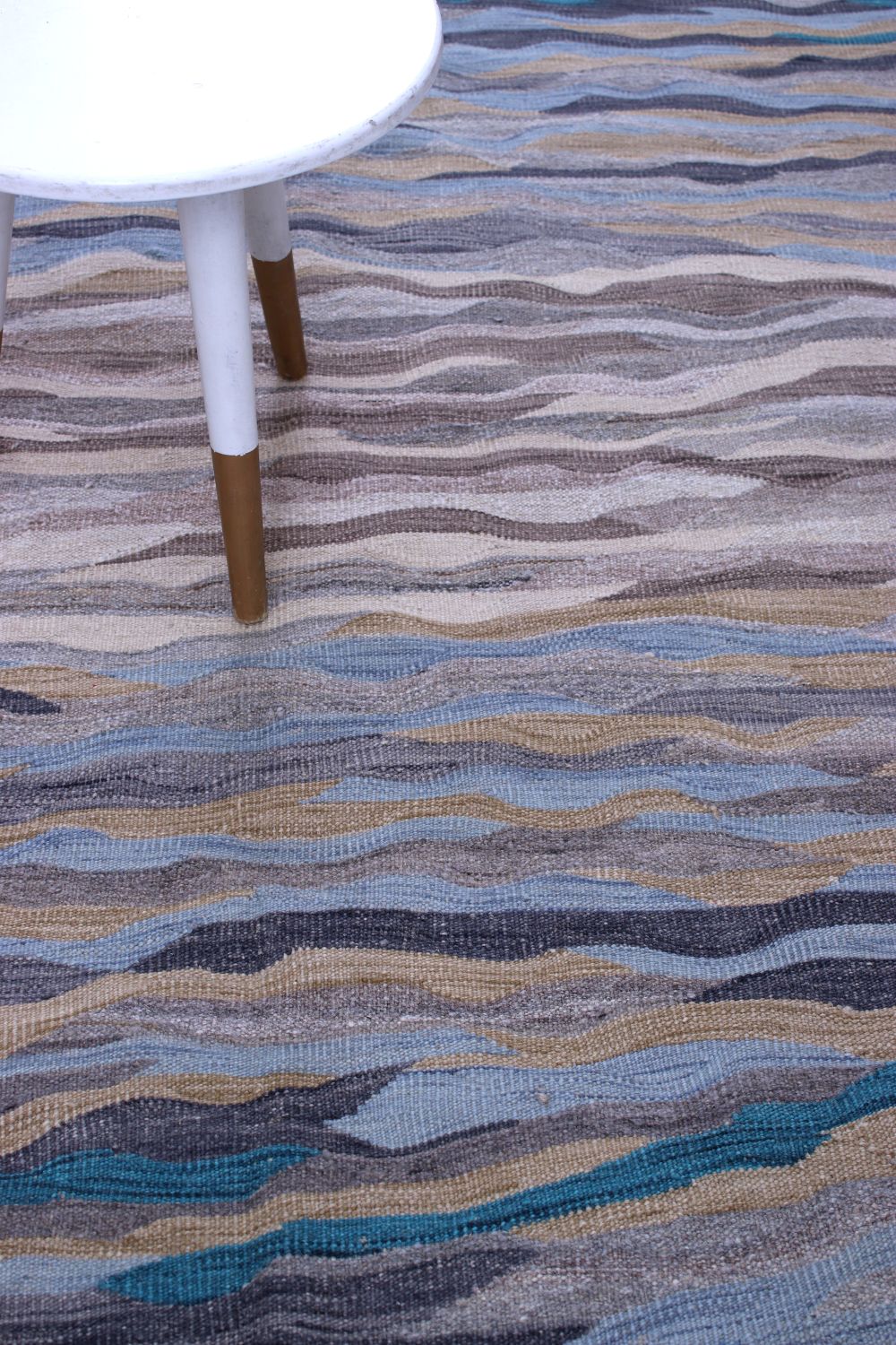 Blauw Tapijt Laagpolig Handgeweven Wollen Vloerkleed - Omid Afghan Modern Kelim 233x168