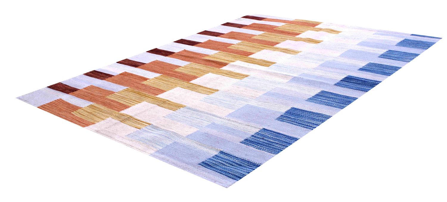 Kleurrijk Tapijt Laagpolig Handgeweven Wollen Vloerkleed - Omid Afghan Modern Kelim 155x94